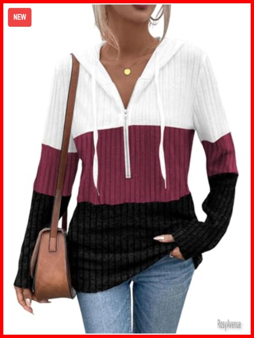 Half Zip Hoodie Pullover Sweater Drawstring Hood Loose Fit Knit
